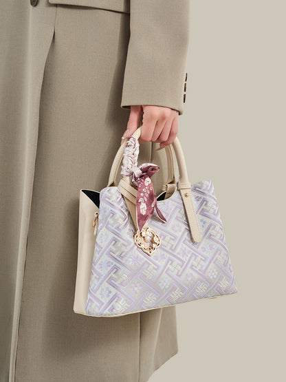 Oriental Brocade Motif Vegan Eco-Leather Mini Tote Clutch Bag