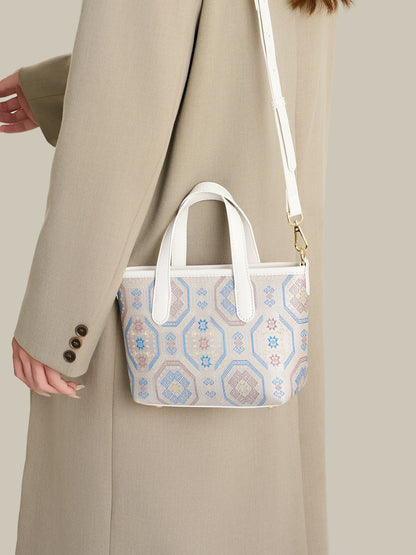 Noble Geometric Pattern Vegan Eco‑Leather Mini Tote Clutch Bag