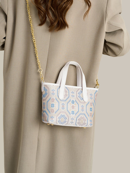Noble Geometric Pattern Vegan Eco‑Leather Mini Tote Clutch Bag