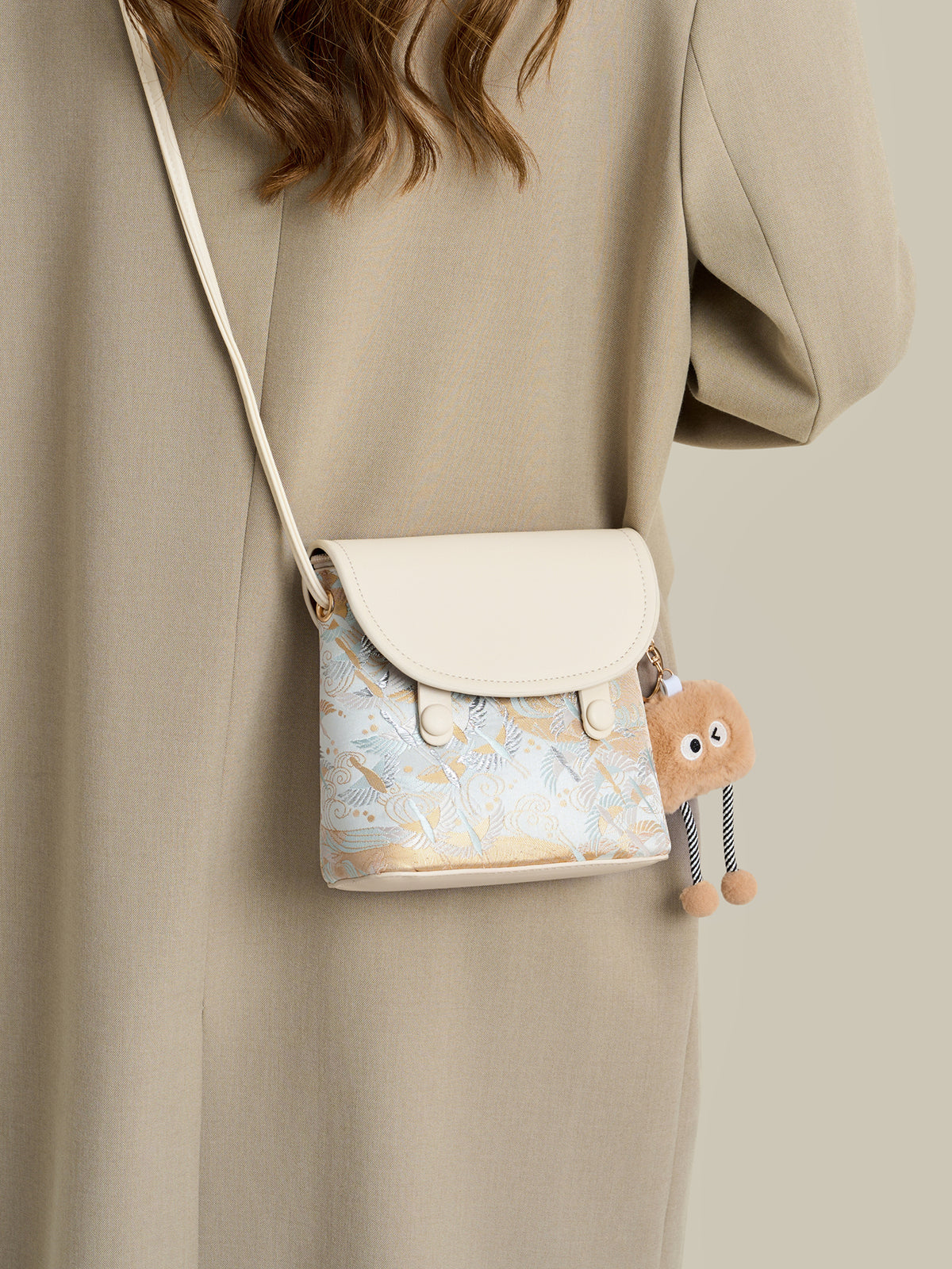 Ethereal Crane Pattern Vegan Eco-Leather Mini Flap Clutch Bag