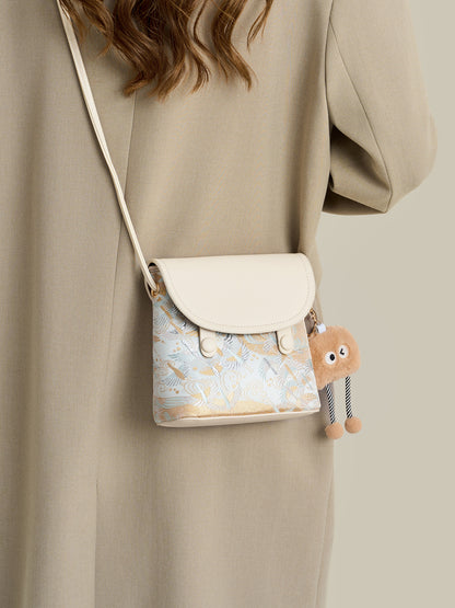 Ethereal Crane Pattern Vegan Eco-Leather Mini Flap Clutch Bag