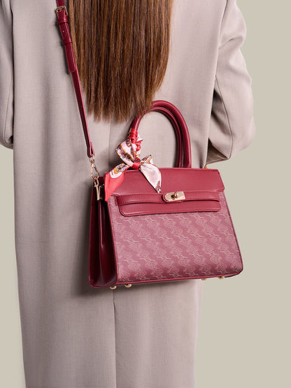 Regal Oriental Cloud Vegan Eco-Leather Tote Clutch Bag with Silk Scarf Charm