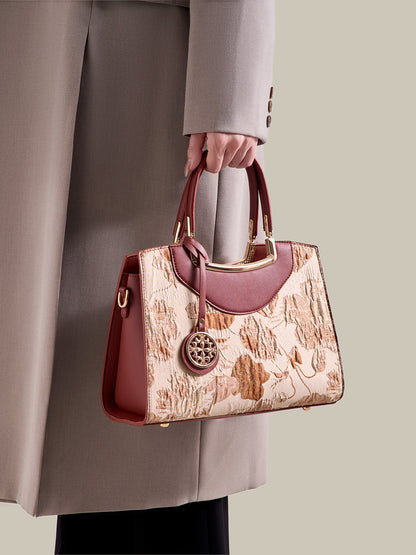 Graceful Floral Vegan Eco-Leather Clutch Bag with Round Metal Charm
