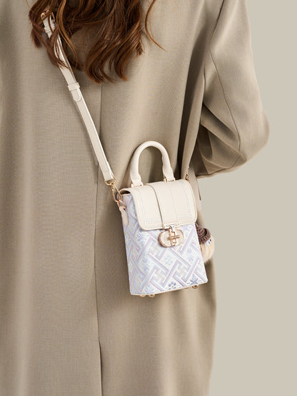 Elegant Oriental Embroidery Vegan Eco-Leather Mini Clutch Bag with Charm