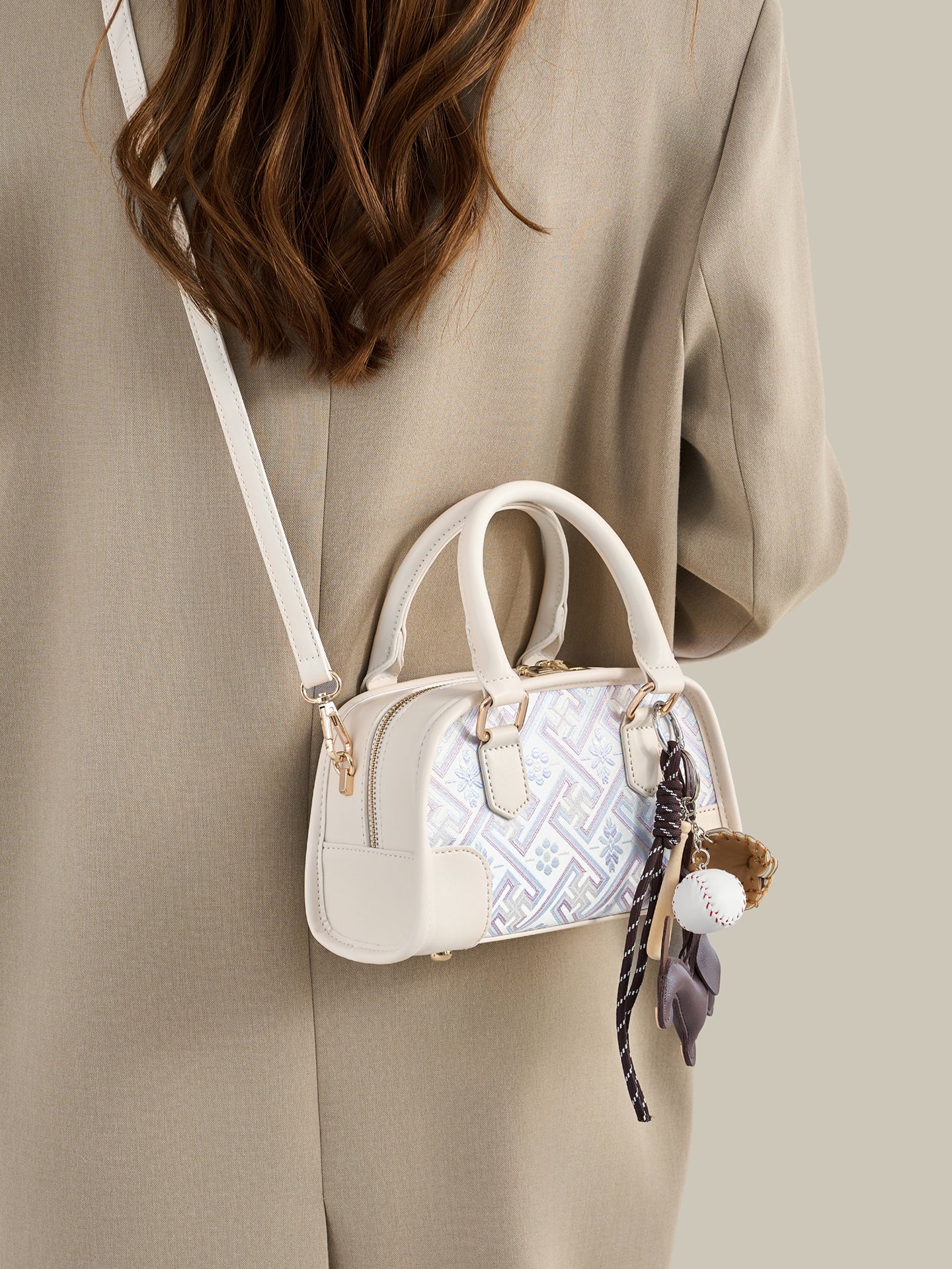 Soft Vegan Eco-leather Boston Clutch Bag with Cute Dachshund Charm