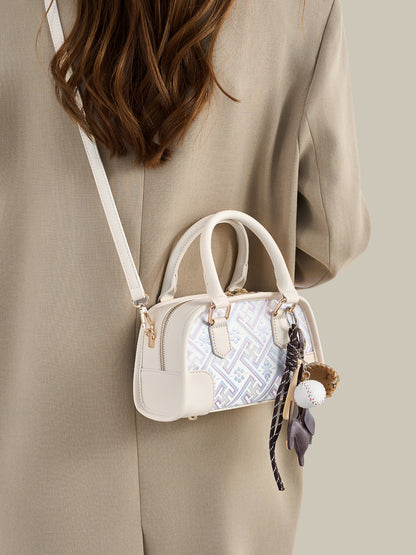 Soft Vegan Eco-leather Boston Clutch Bag with Cute Dachshund Charm