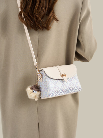 Vintage Oriental Embroidery Vegan Eco-leather Clutch Bag with Playful Charm