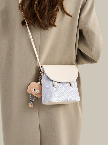 Refined Vegan Eco-Leather Mini Crossbody Bag with Lovely Charm