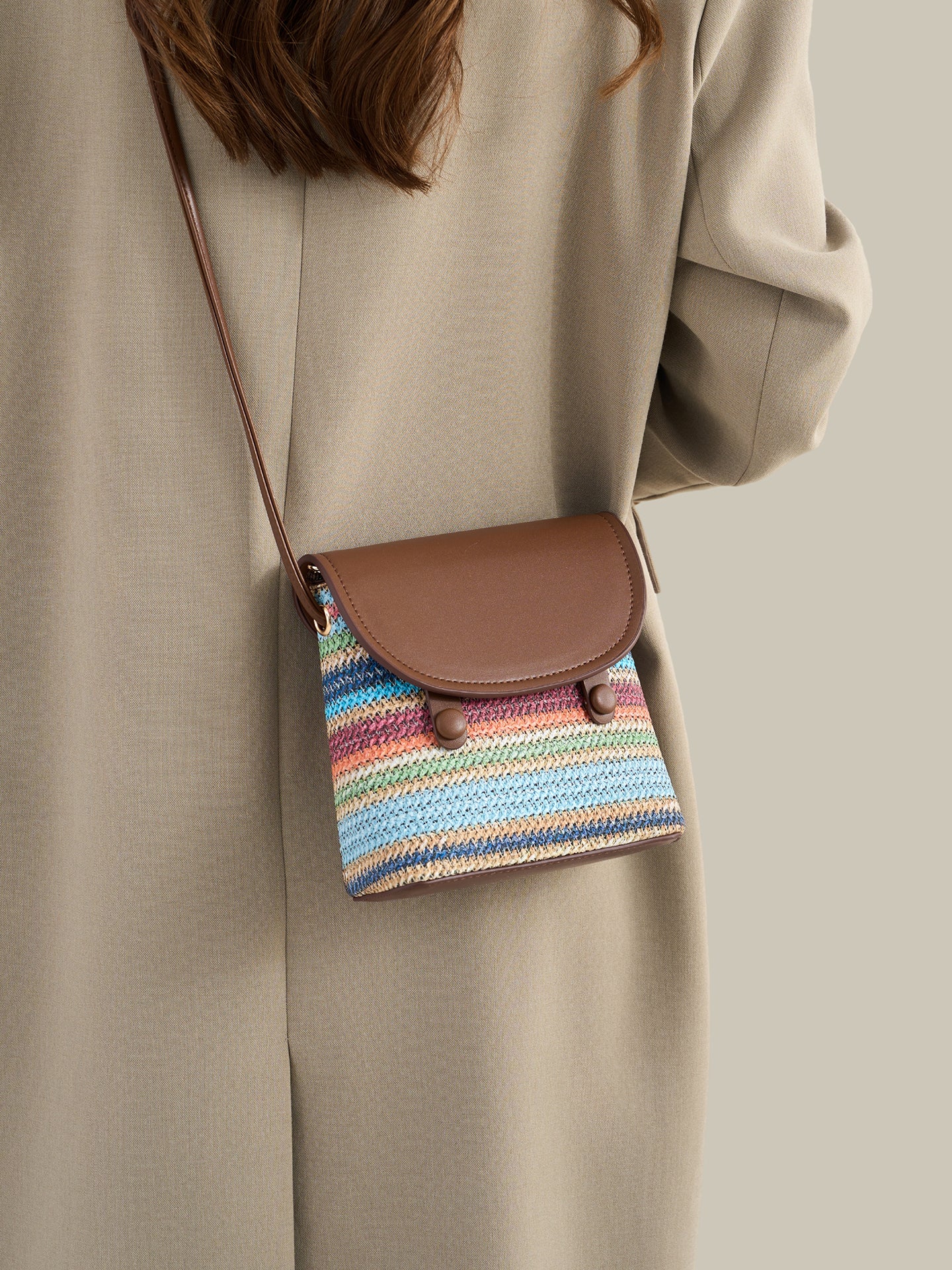 Vibrant Vegan Eco-leather Rainbow Stripe Mini Crossbody Bag