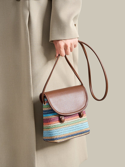 Vibrant Vegan Eco-leather Rainbow Stripe Mini Crossbody Bag