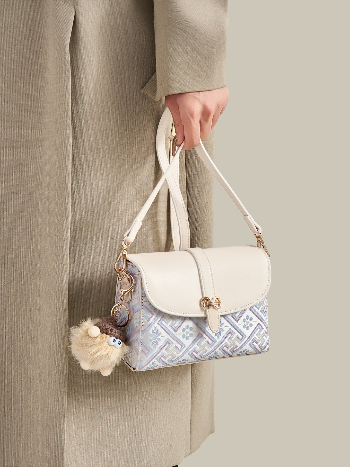 Vintage Oriental Embroidery Vegan Eco-leather Clutch Bag with Playful Charm