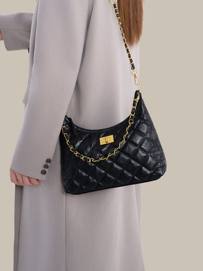 Classic Quilted Vegan Eco-Leather Chain Hobo Clutch Bag
