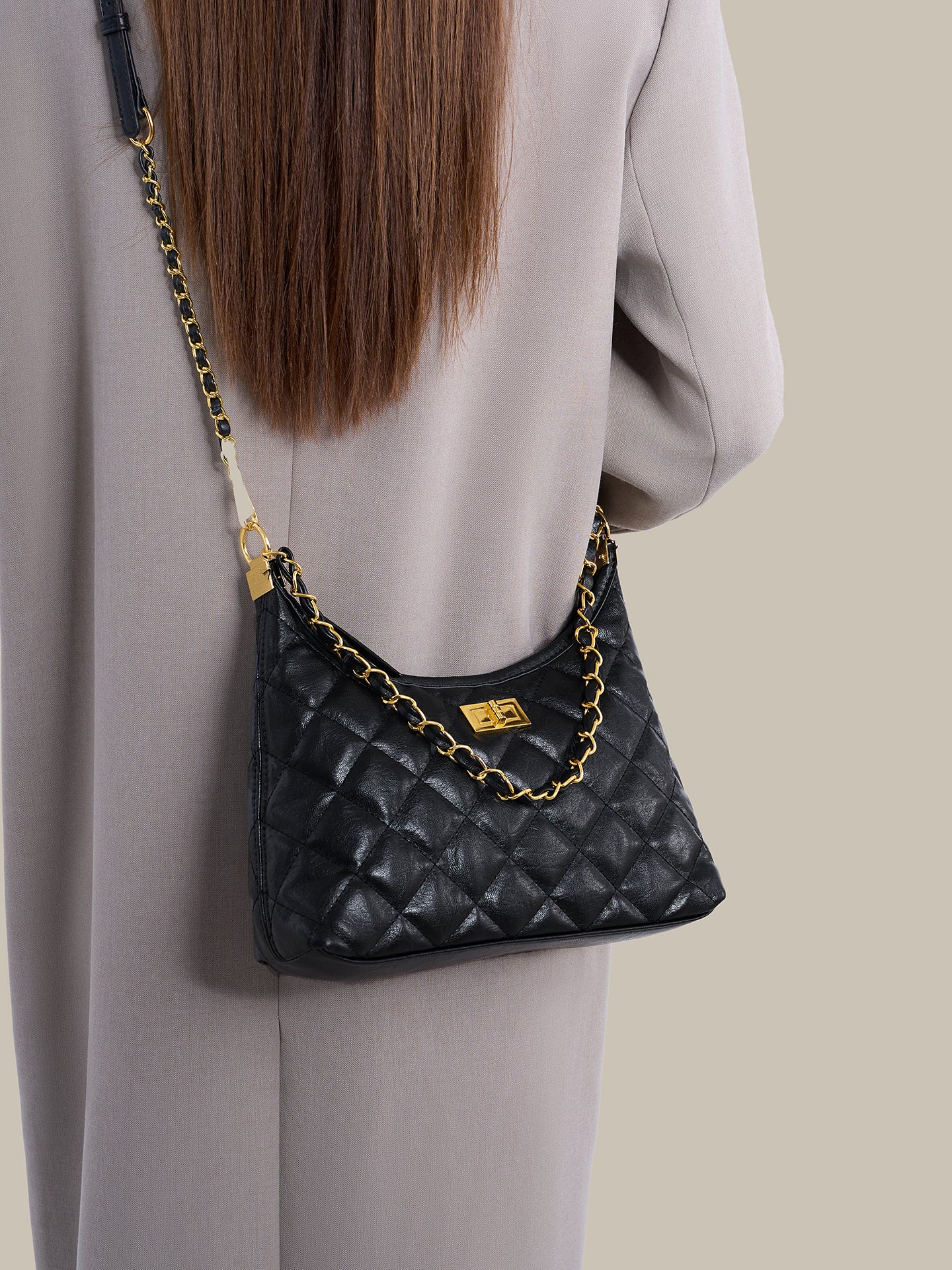 Classic Quilted Vegan Eco-Leather Chain Hobo Clutch Bag