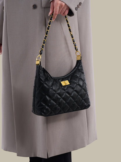 Classic Quilted Vegan Eco-Leather Chain Hobo Clutch Bag