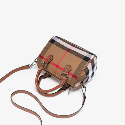 Iconic British Plaid Vegan Eco-Leather Boston Clutch Bag