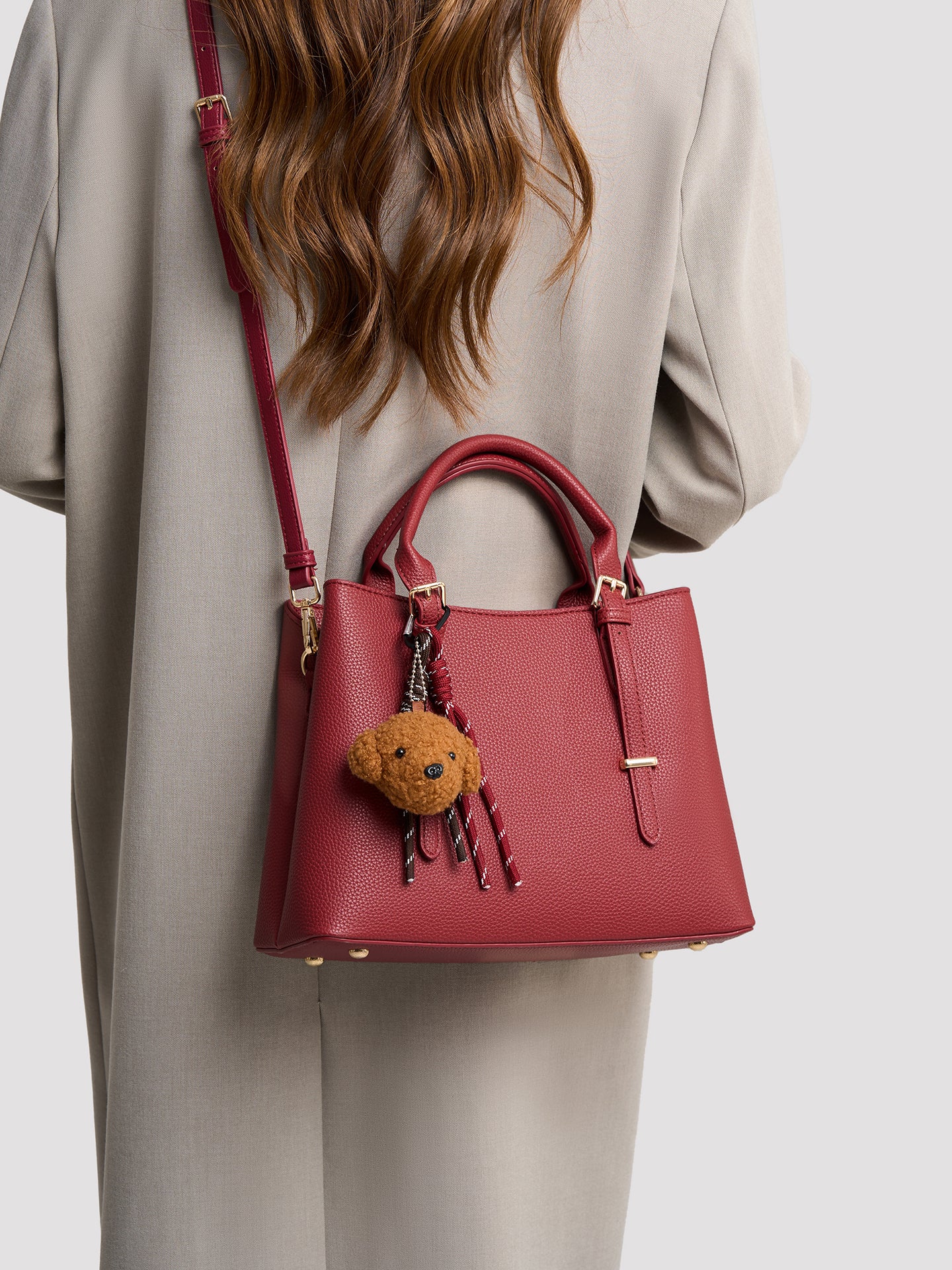Polished Pebbled Vegan Eco-Leather Tote Clutch Bag With Teddy Charm