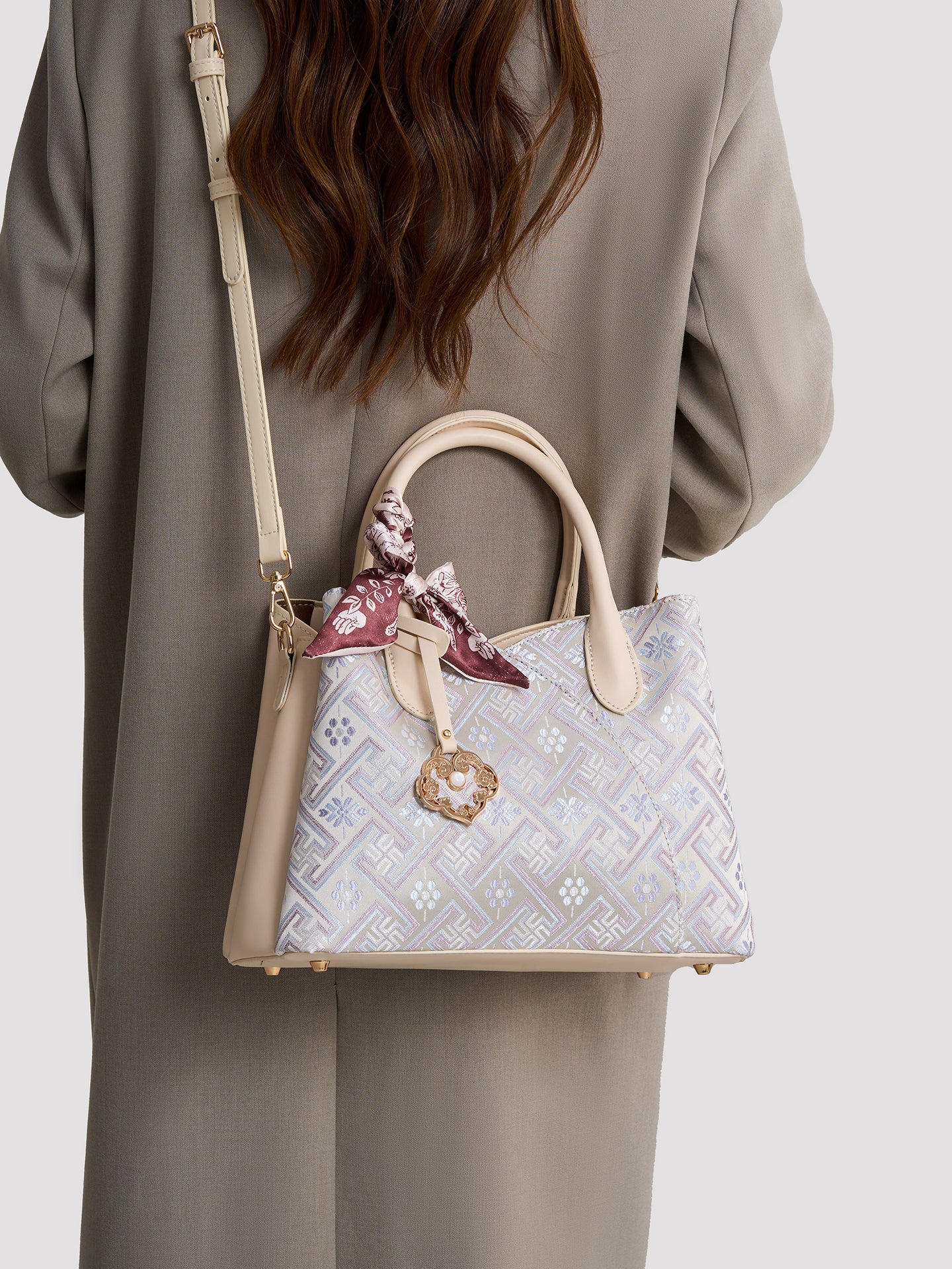 Elegant Traditional Brocade Vegan Eco-Leather Tote Clutch Bag