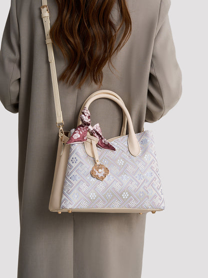 Elegant Traditional Brocade Vegan Eco-Leather Tote Clutch Bag