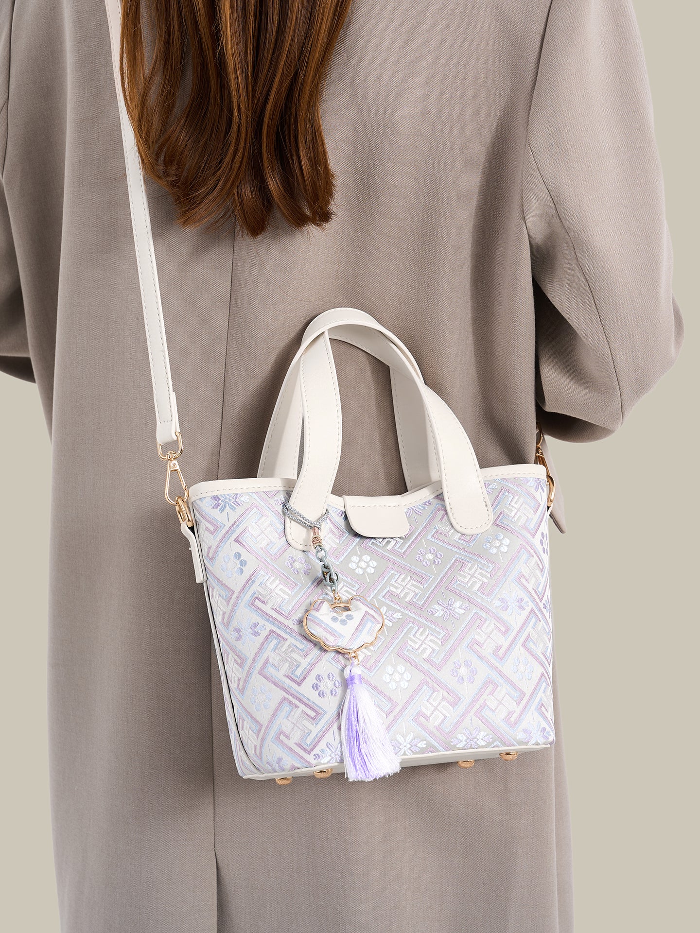 Serene Vegan Eco-Leather Mini Tote Bag with Detachable Mini Pouch