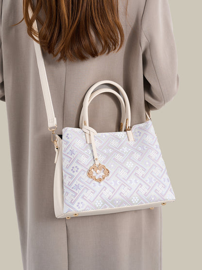 Classic Brocade Vegan Eco-Leather Mini Tote Clutch Bag with Hollow Charm