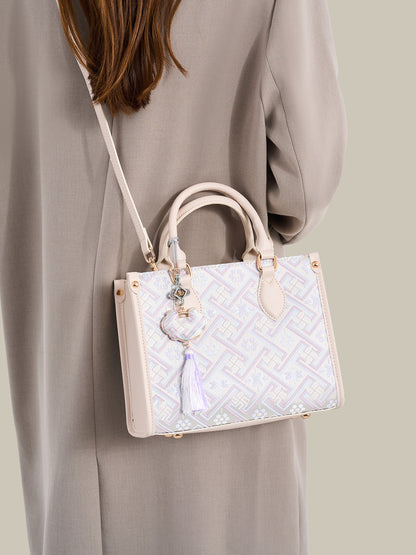 Exquisite Vegan Eco-Leather Mini Tote Clutch Bag with Elegant Tassel Charm