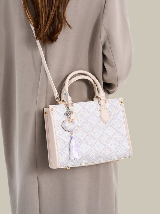 Exquisite Vegan Eco-Leather Mini Tote Clutch Bag with Elegant Tassel Charm
