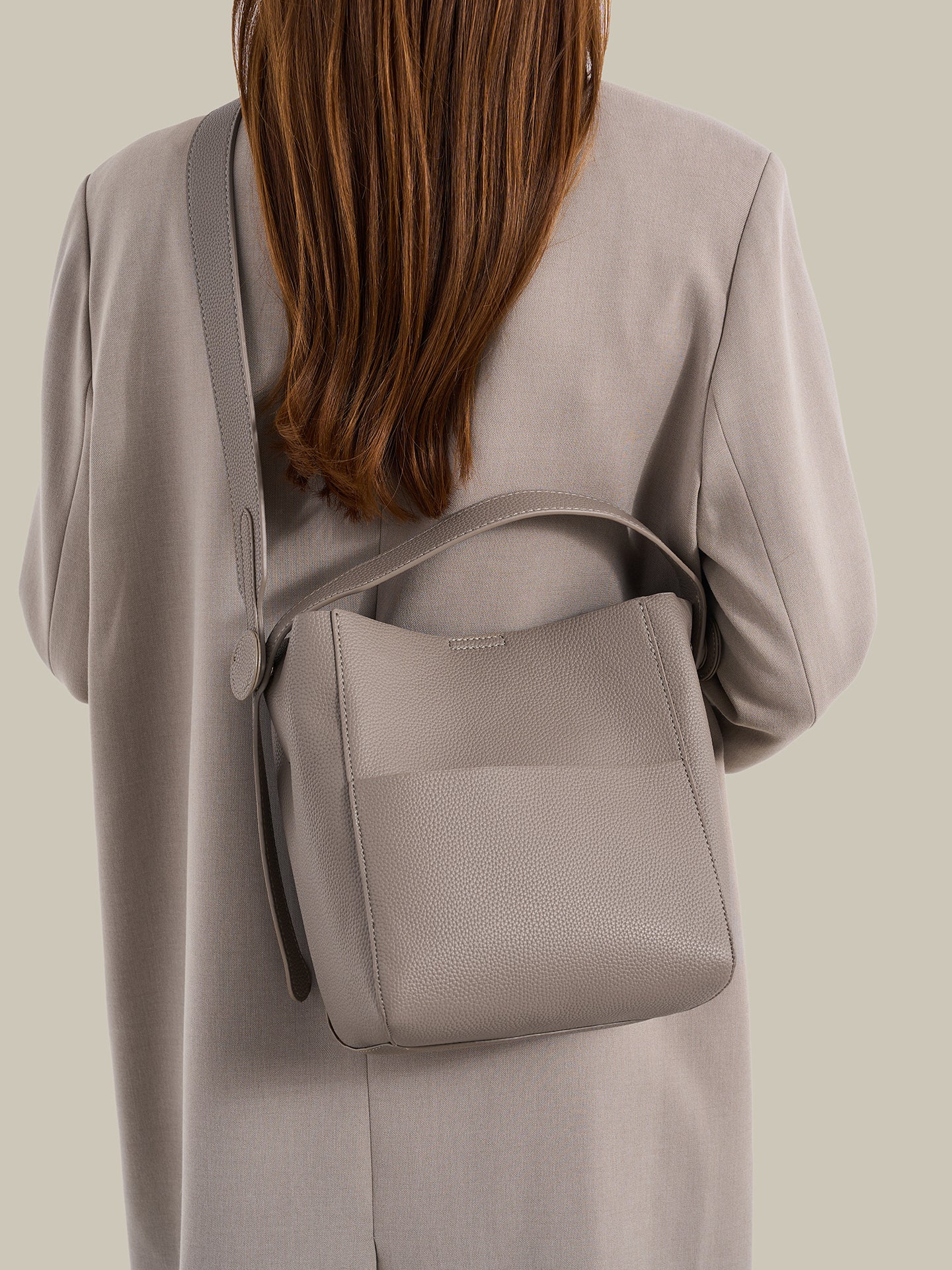 Supple Pebbled Vegan Eco-Leather Bucket Clutch Bag