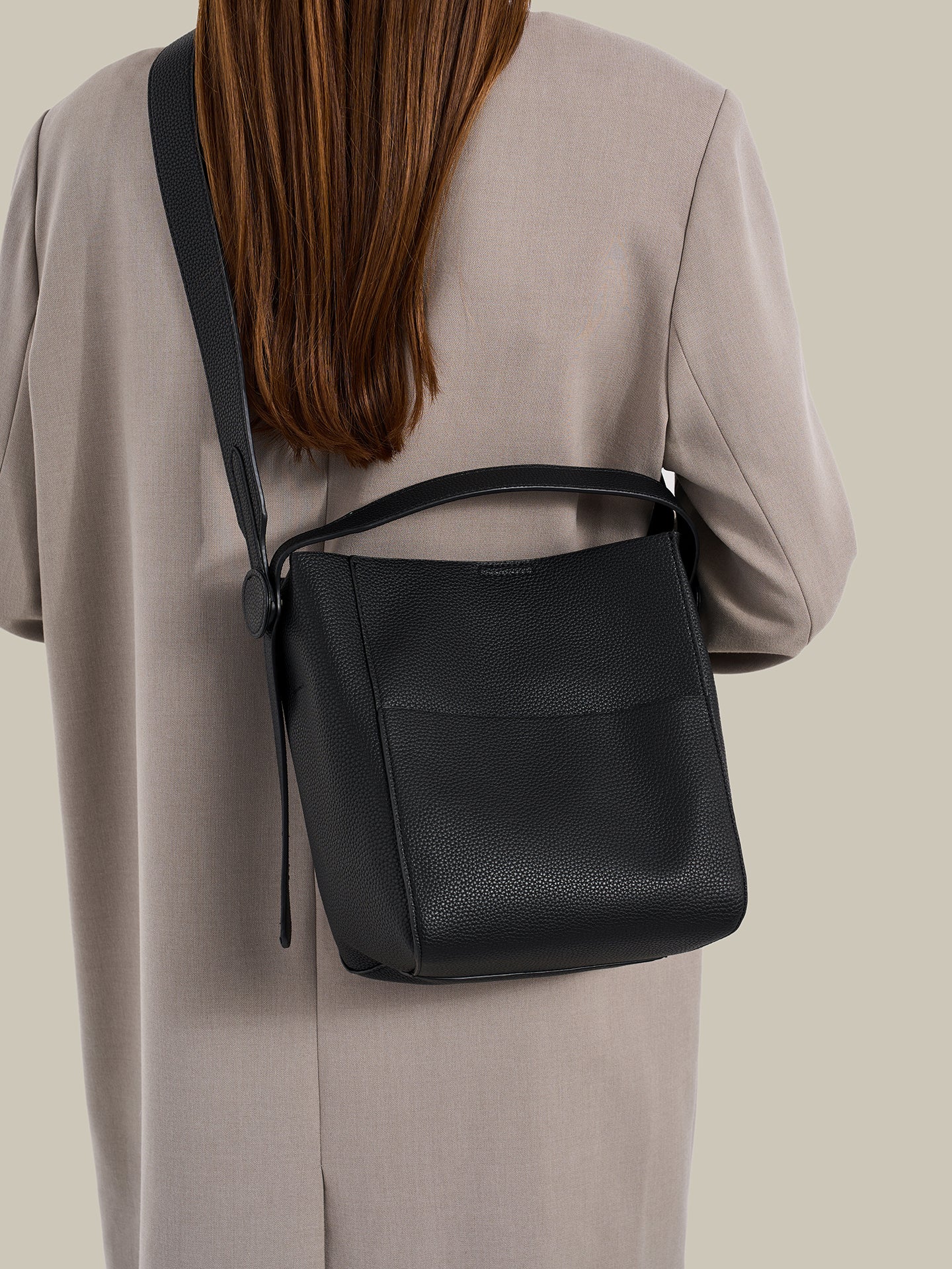 Supple Pebbled Vegan Eco-Leather Bucket Clutch Bag