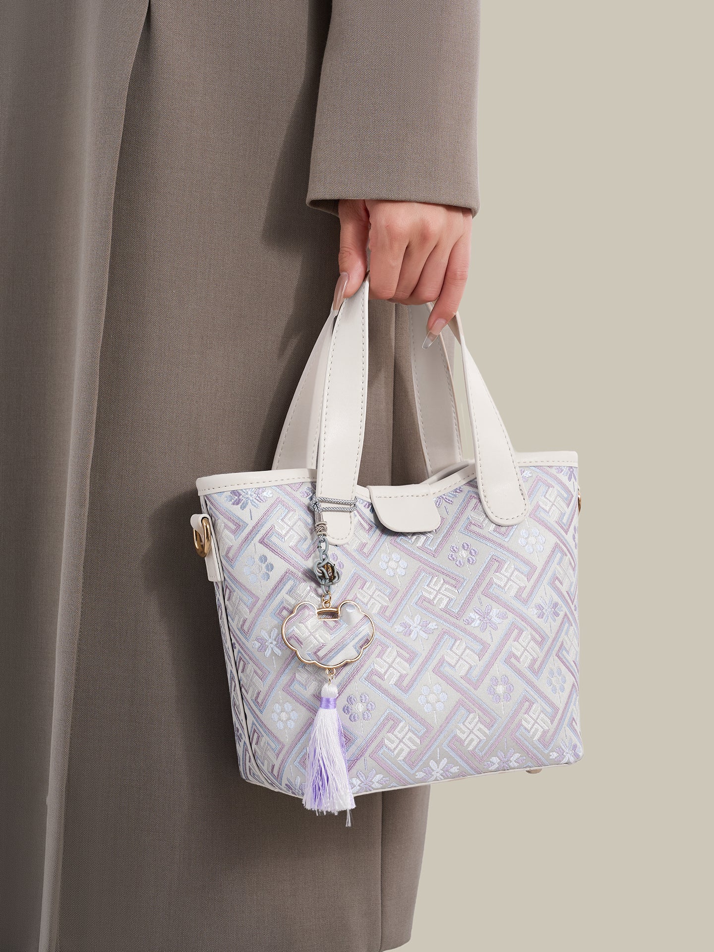 Serene Vegan Eco-Leather Mini Tote Bag with Detachable Mini Pouch