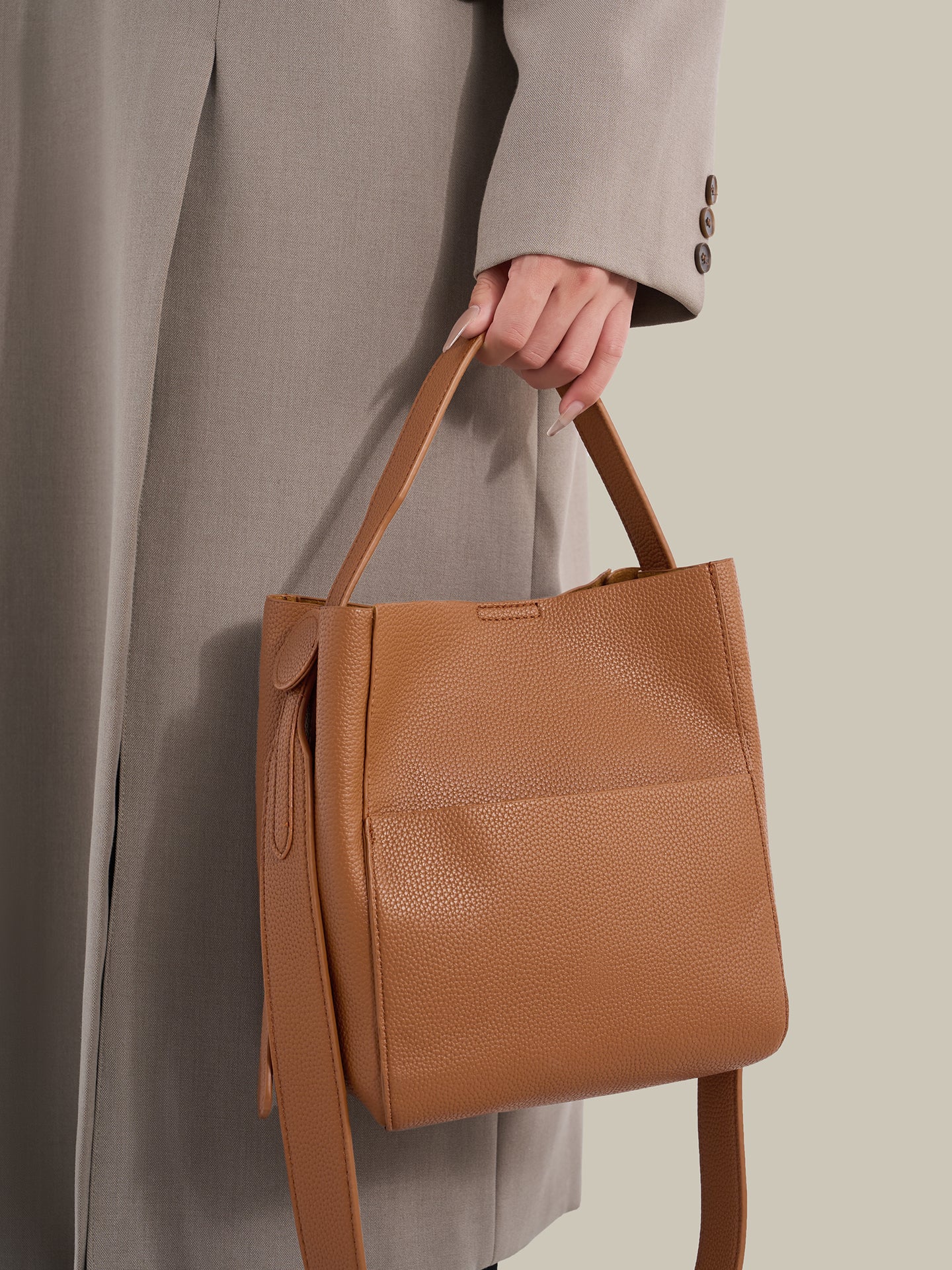 Supple Pebbled Vegan Eco-Leather Bucket Clutch Bag