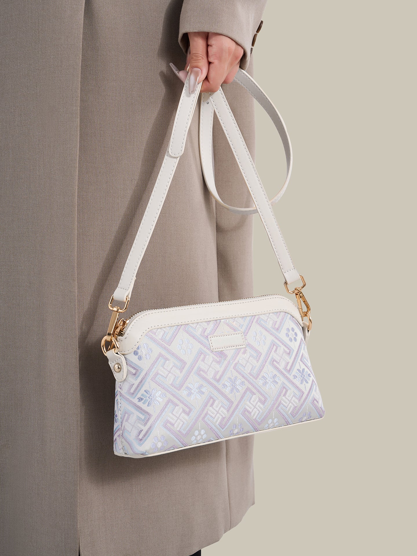 Pastel Oriental Jacquard Vegan Eco-Leather Mini Clutch Bag