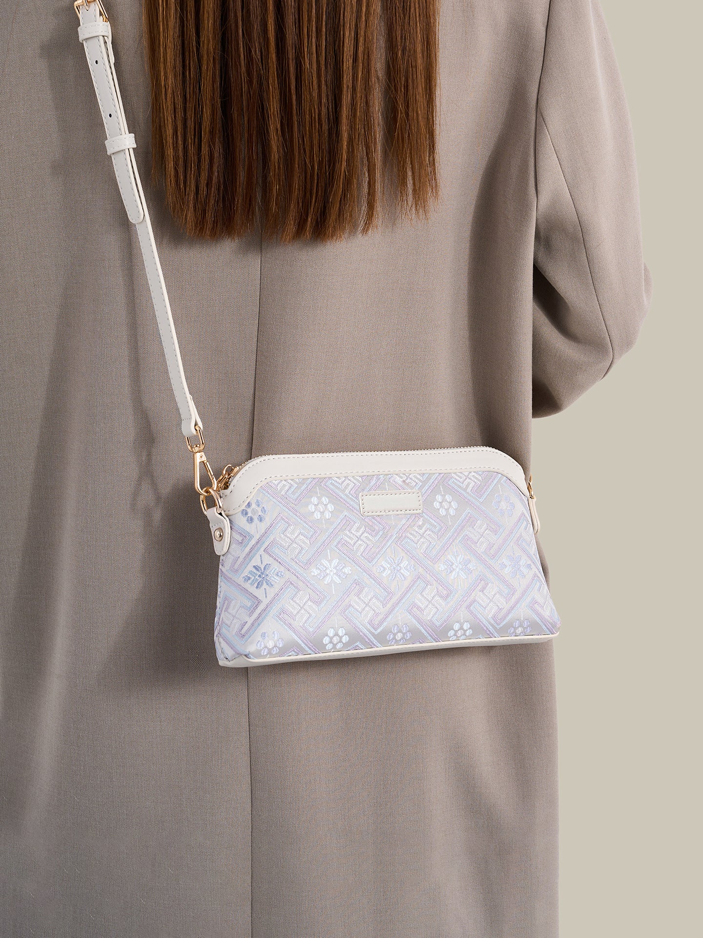 Pastel Oriental Jacquard Vegan Eco-Leather Mini Clutch Bag