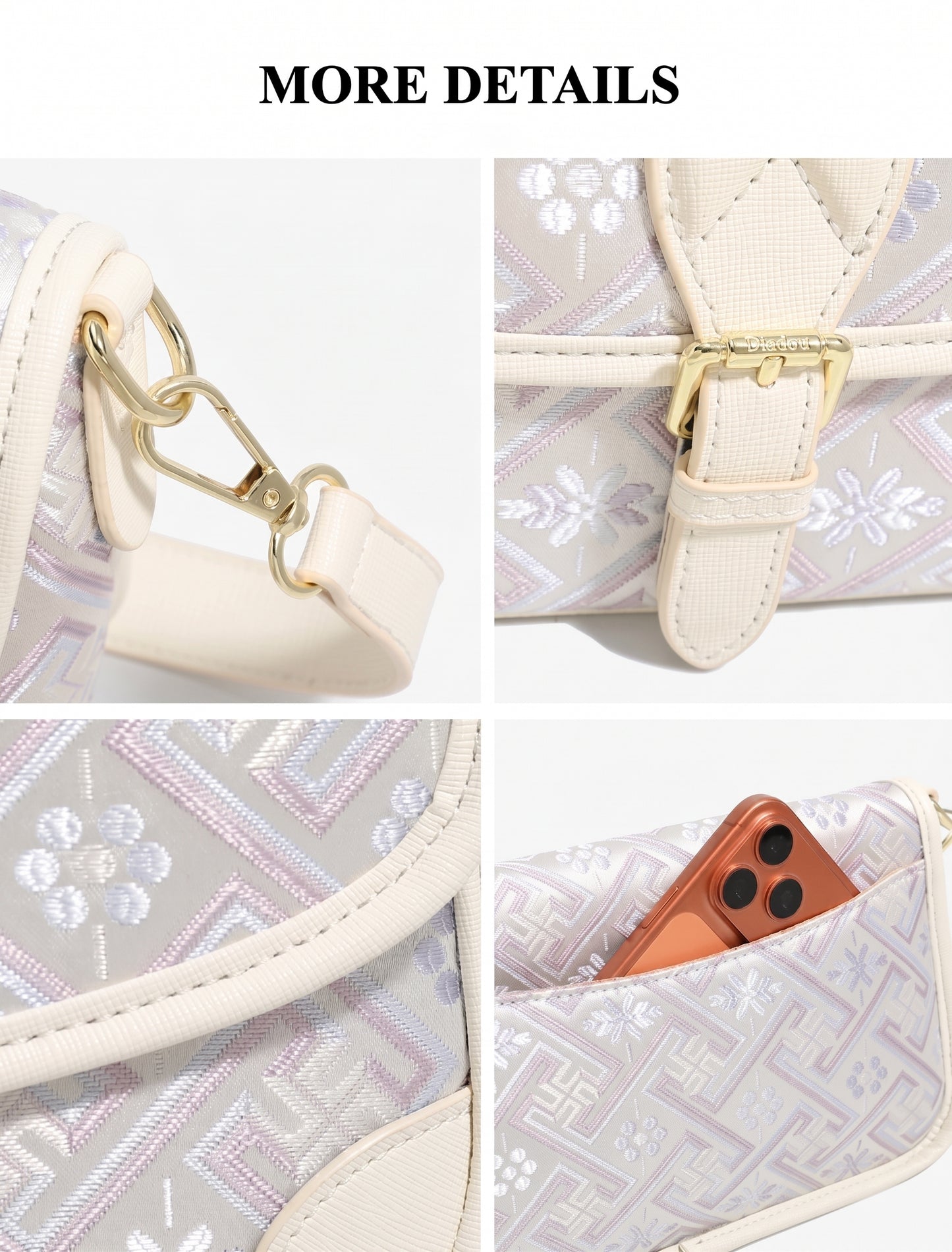 Vintage Jacquard Embroidery Vegan Eco-Leather Flap Clutch Bag