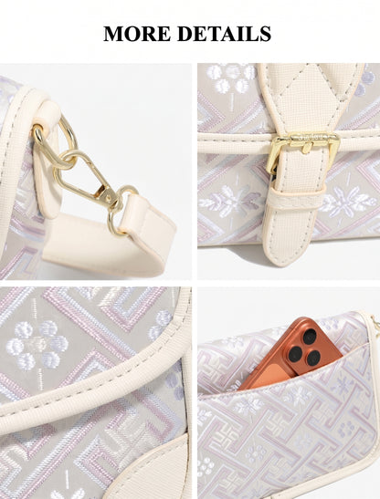 Vintage Jacquard Embroidery Vegan Eco-Leather Flap Clutch Bag