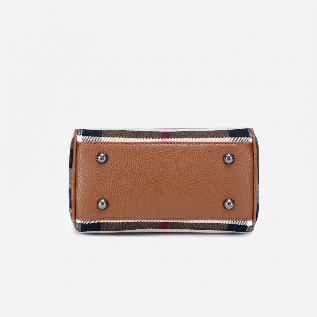Sac pochette Boston emblématique en cuir écologique vegan à carreaux britanniques