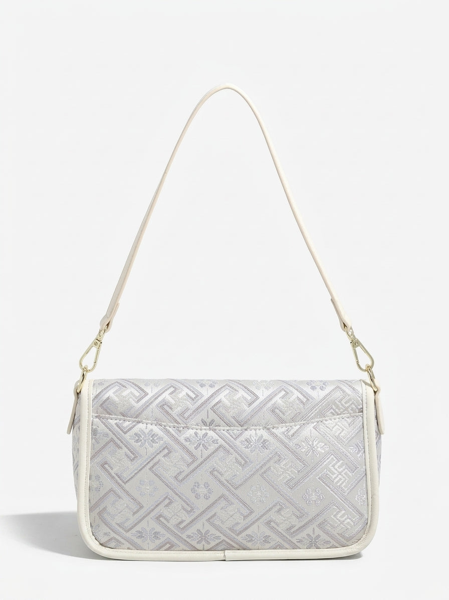 Vintage Jacquard Embroidery Vegan Eco-Leather Flap Clutch Bag