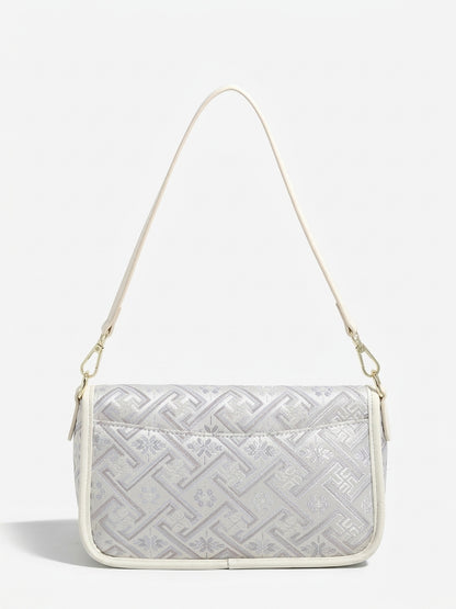 Vintage Jacquard Embroidery Vegan Eco-Leather Flap Clutch Bag