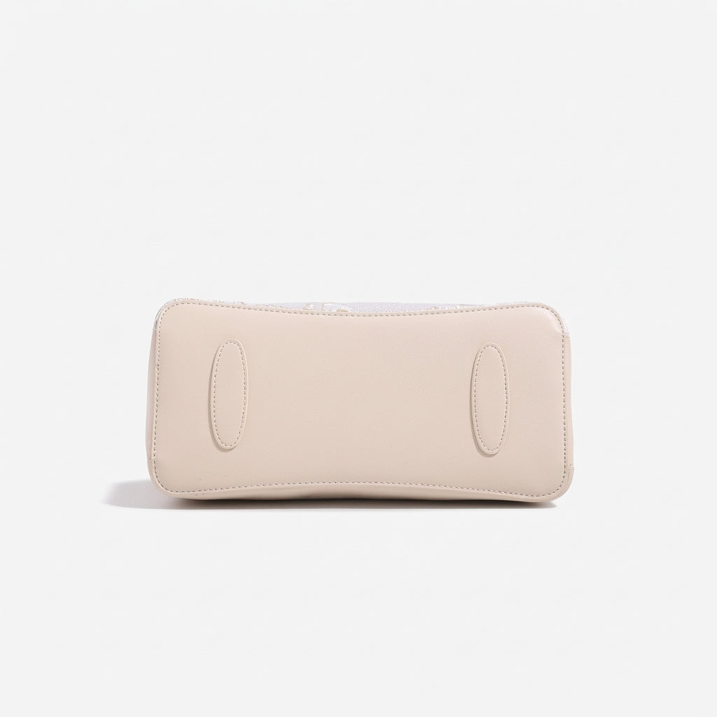 Geantă clutch sofisticată din piele ecologică vegană cu jacard oriental, cu breloc în formă de frunză