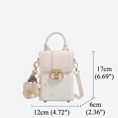 Romantic Star Vegan Eco-Leather Flap Mini Phone Handbag with Fluffy Charm