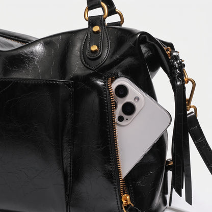 Geantă franțuzească lejeră din piele autentică, purtată crossbody, tip tote