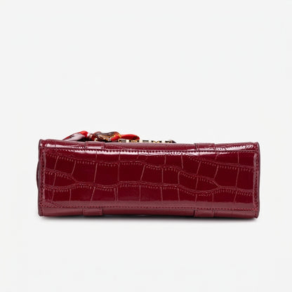Gentle Glossy Croc Vegan Eco-Leather Satchel Clutch Bag with Silk Scarf Charm