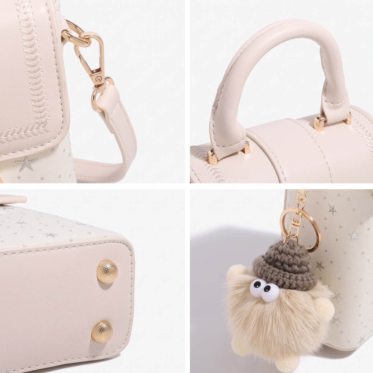 Romantic Star Vegan Eco-Leather Flap Mini Phone Handbag with Fluffy Charm