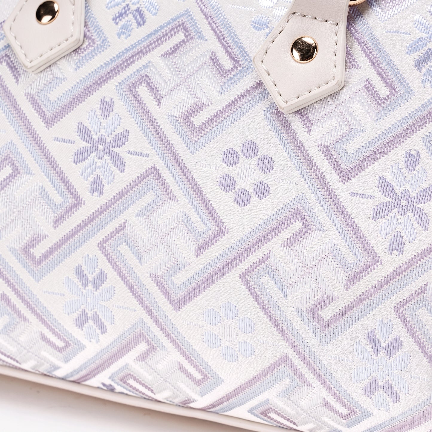Refined Oriental Brocade Motif Vegan Eco-Leather Boston Clutch Bag