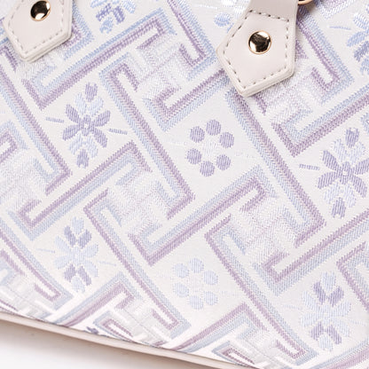 Refined Oriental Brocade Motif Vegan Eco-Leather Boston Clutch Bag