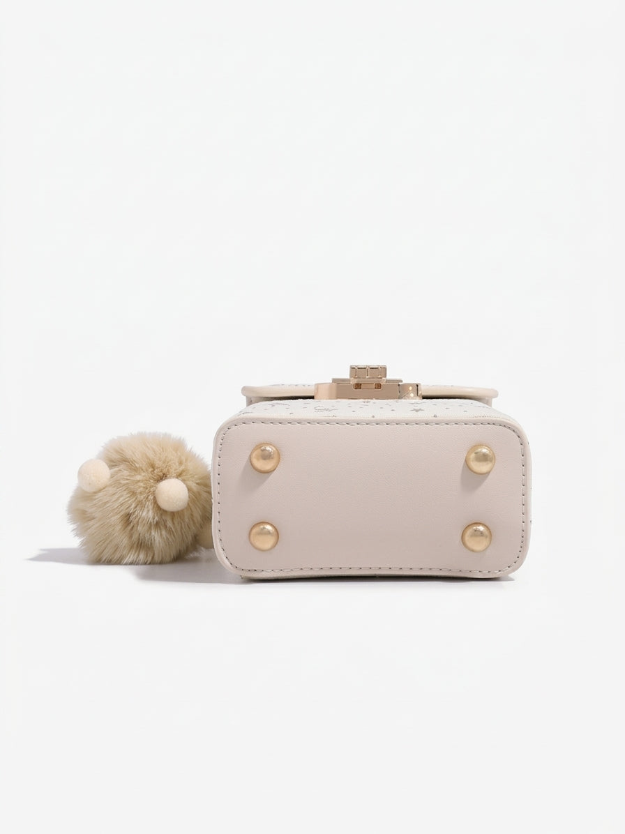 Romantic Star Vegan Eco-Leather Flap Mini Phone Handbag with Fluffy Charm