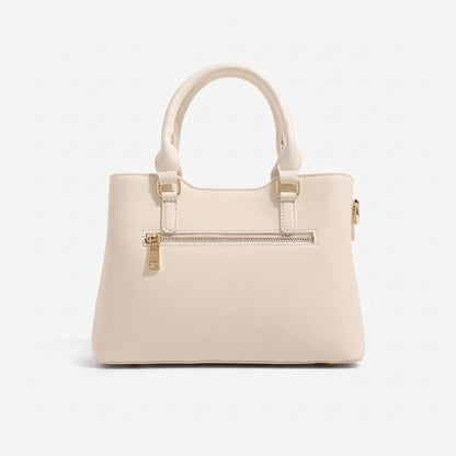 Bolso satchel de mano elegante de ecocuero vegano con estampado jacquard y adorno de cierre calado