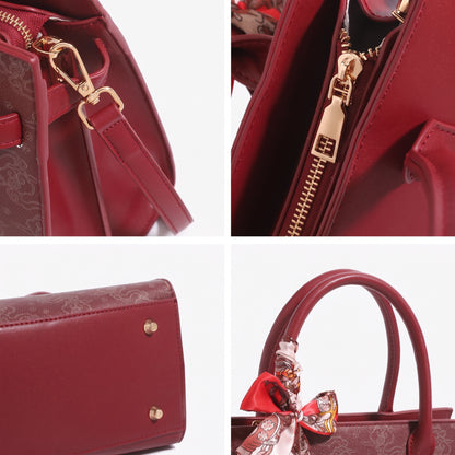 Geantă clutch modernă din piele ecologică vegană cu motiv de nori și accesoriu cu eșarfă de mătase
