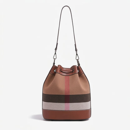 Vintage Plaid Vegan Eco-Leather Bucket Clutch Bag