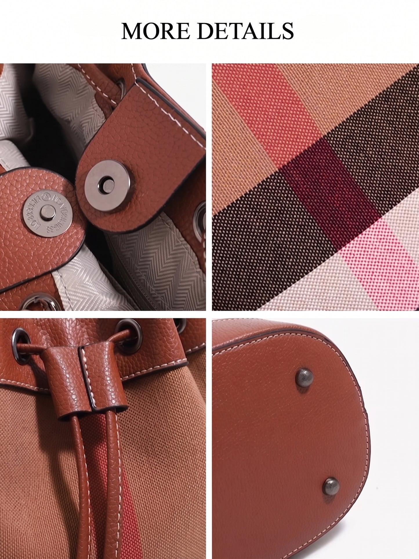 Vintage Plaid Vegan Eco-Leather Bucket Clutch Bag
