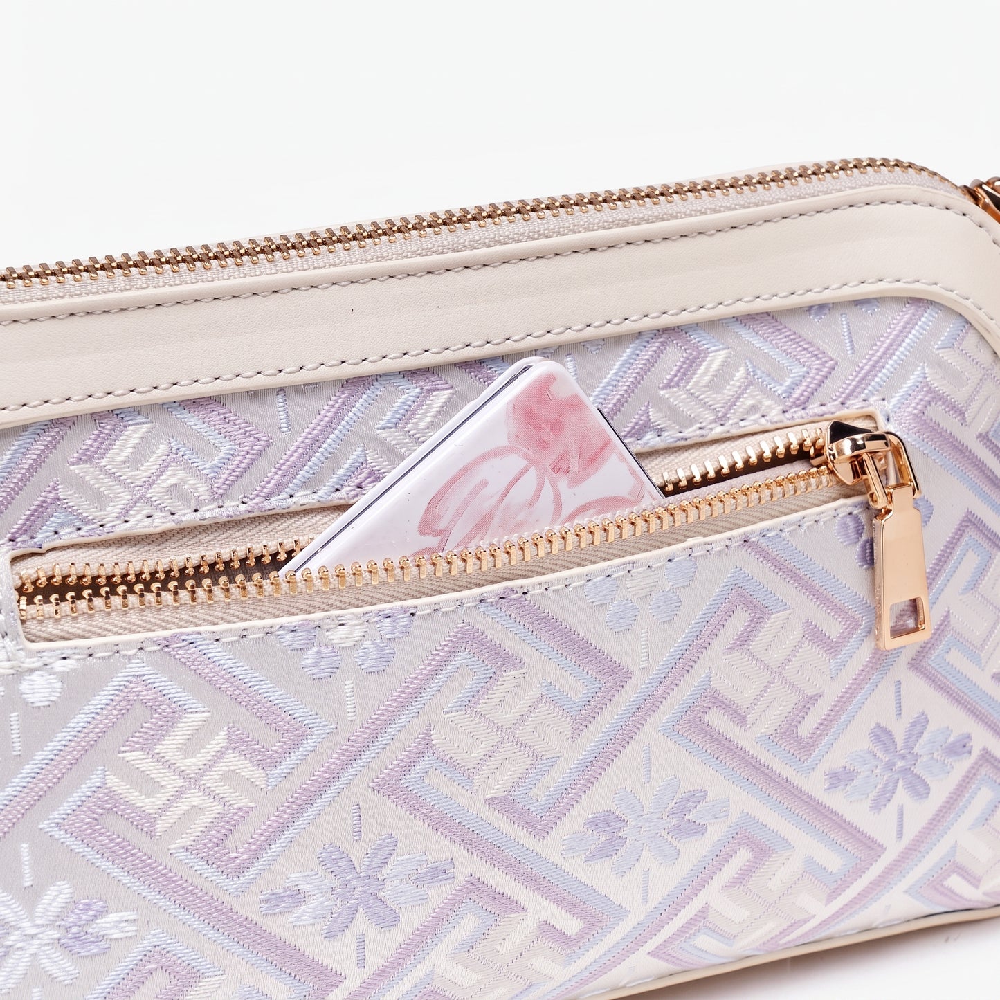 Pastel Oriental Jacquard Vegan Eco-Leather Mini Clutch Bag